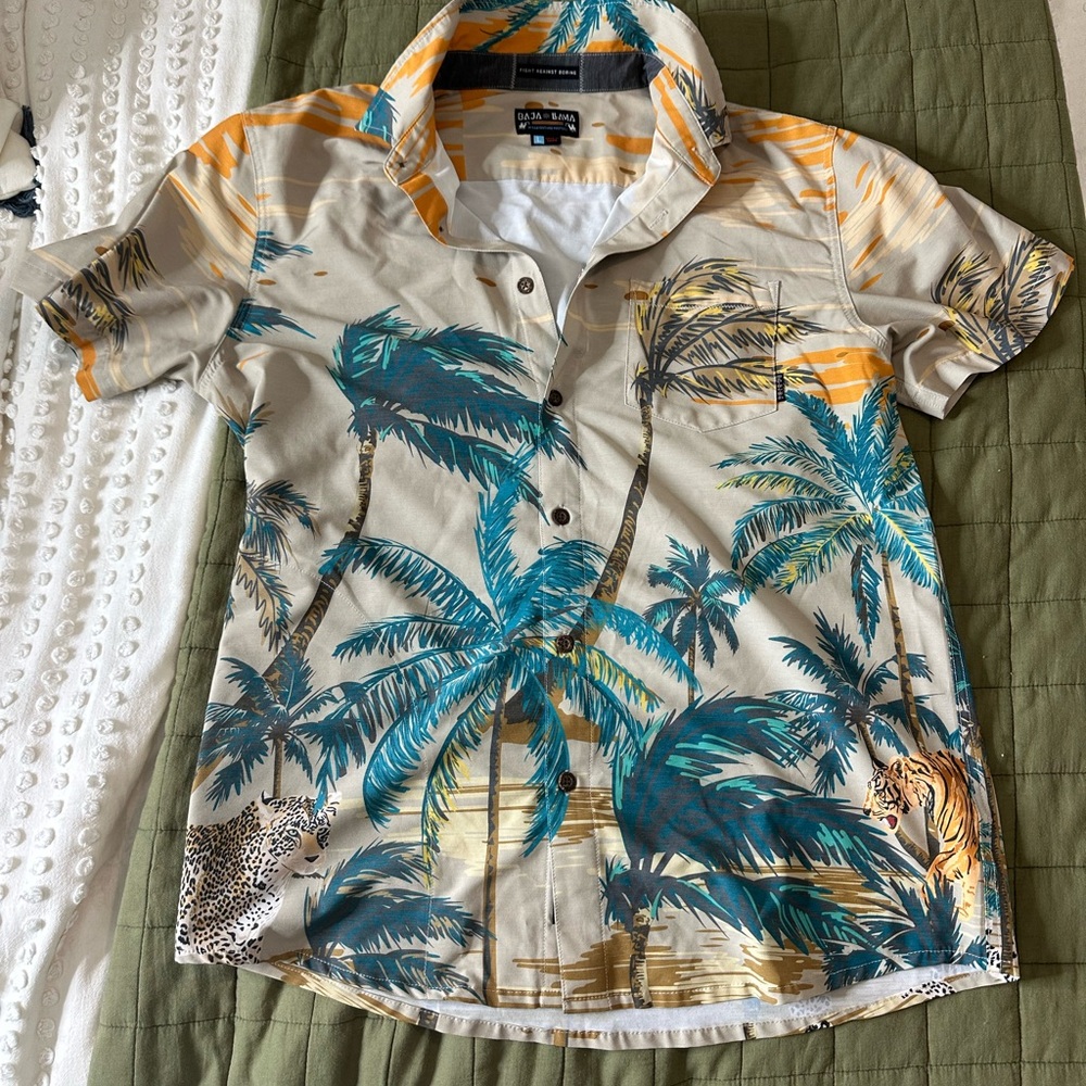 Men's Tropical Print Casual Button Down Shirt - Multicolor